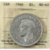 Image 1 : Silver $1 1946 SWL ICCS MS62