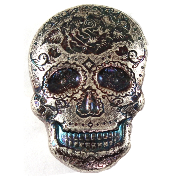 2oz Monarch Precious Metals Day of the Dead Sugar Skull .999 Fine Silver 3D Art Bar w/ Colour