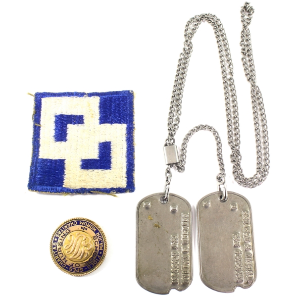 USA WWII Gold Nursing School Pin, Dog Tags, Insignia, & Framed Portrait ISSUED TO Marian E McElwee