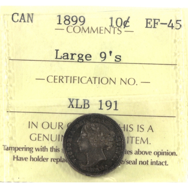 10-cent 1899 Large 9's ICCS EF45