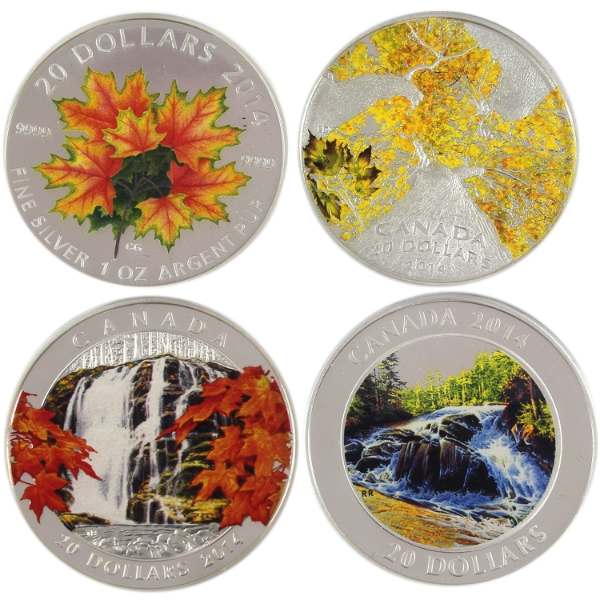 2014 $20 Nature Themed 1oz .9999 Fine Silver Coins. 4pcs. (Tax Exempt)
