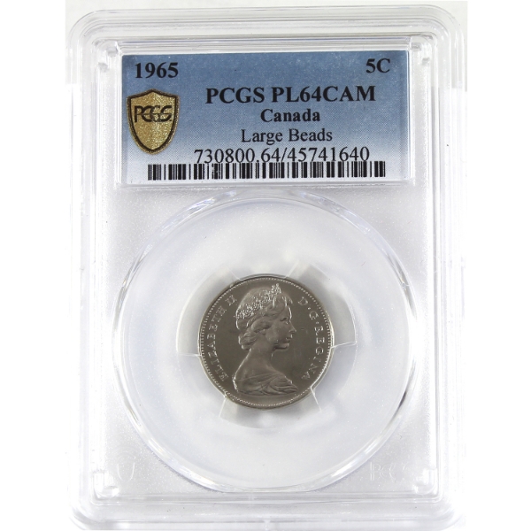 5-cent 1965 Lge Bds PCGS PL64 Cameo (scarce variety)