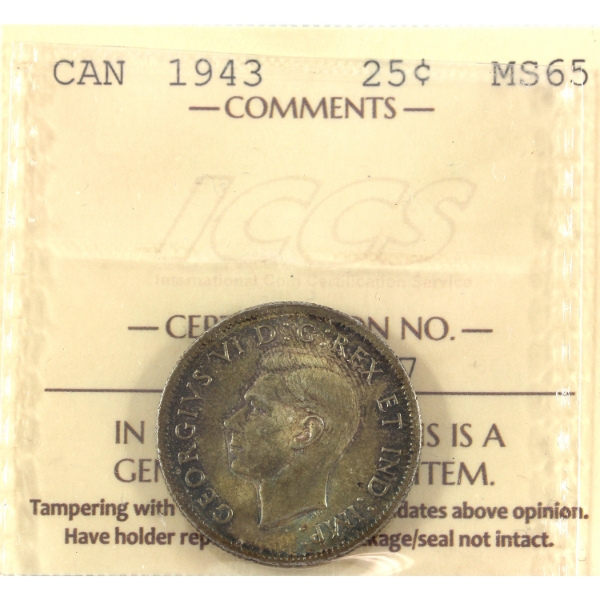 25-cent 1943 ICCS MS65