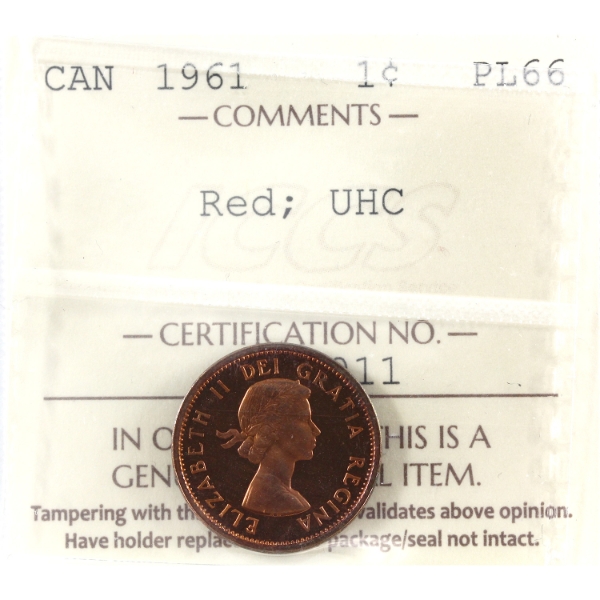 1-cent 1961 ICCS PL66 Red, Ultra Heavy Cameo