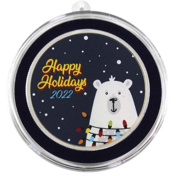 1oz APMEX 2022 Happy Holidays .999 Fine Silver Round w/ Selective Colour (Tax Exempt)