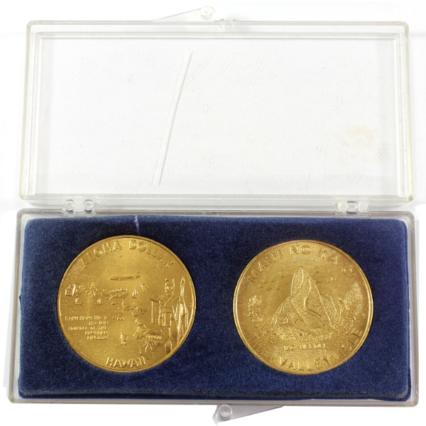 USA, Hawaii N.D. Aloha & Maui Dollar  Bronze Coin Medals in Vintage Case.