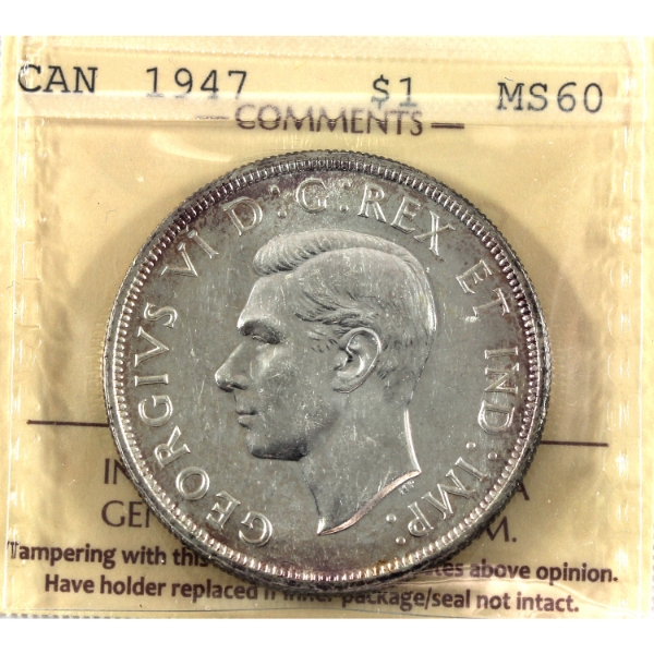Silver $1 1947 Blunt 7 ICCS MS60