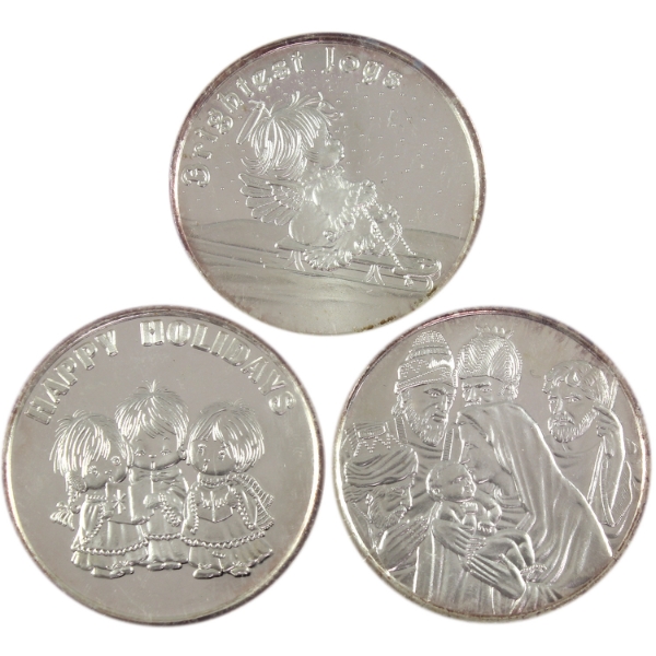 3x 1oz 2003 Assorted Holiday .999 Fine Silver Rounds. 3pcs (Tax Exempt)