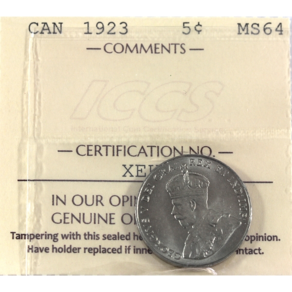 5-cent 1923 ICCS MS64