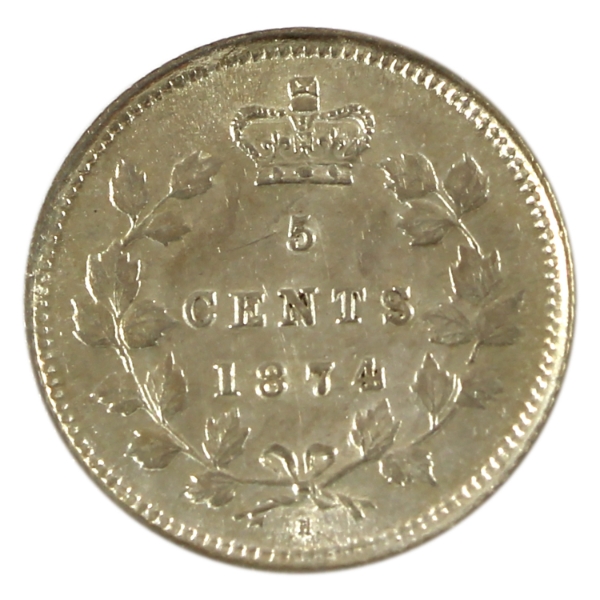 5-cent 1874H Crosslet 4 AU-UNC