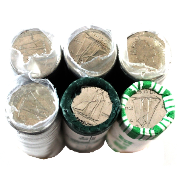 *10-cent 1996, 2000, 2002-P, 2006-P, 2008 & 2021 Dime Rolls of 50pcs. 6 Rolls. 