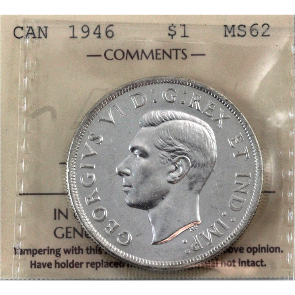 Silver $1 1946 ICCS MS62