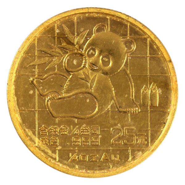 China Gold 1989 25 Yuan Panda 1/4oz .999 Fine Gold Coin (Tax Exempt)