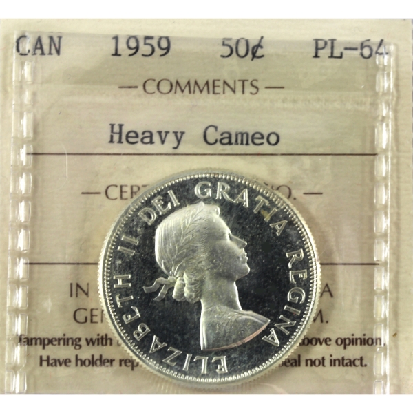 50-cent 1959 ICCS PL64 Heavy Cameo