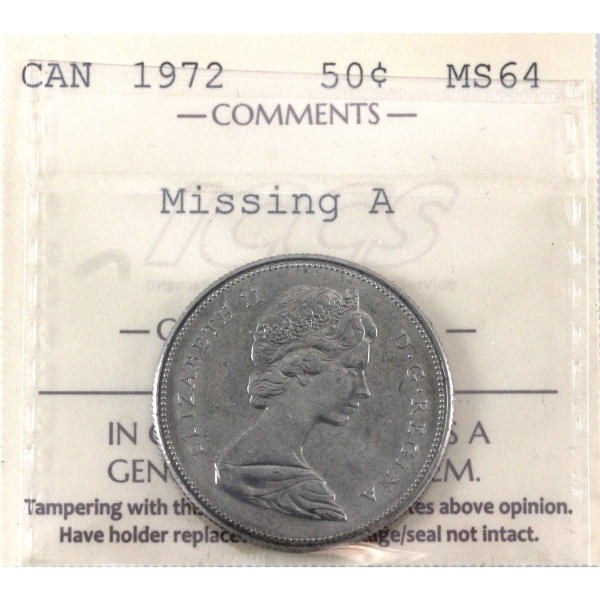 50-cent 1972 Missing A ICCS MS64