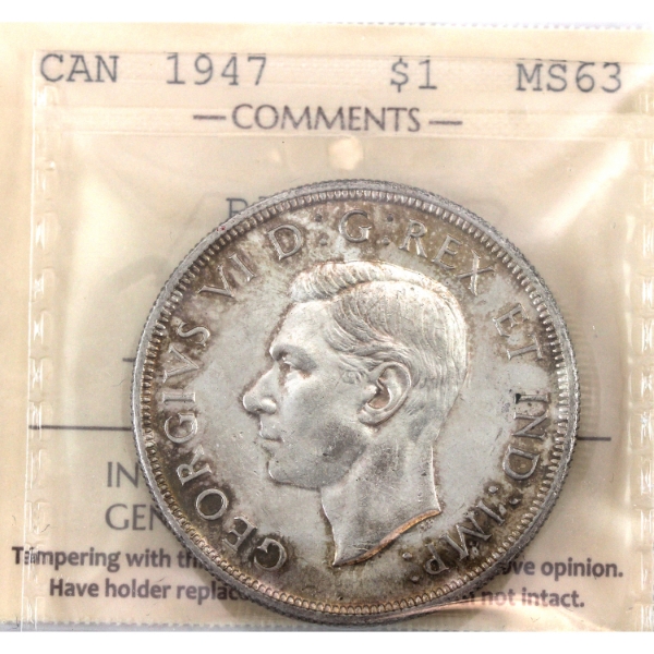 Silver $1 1947 Blunt 7 ICCS MS63