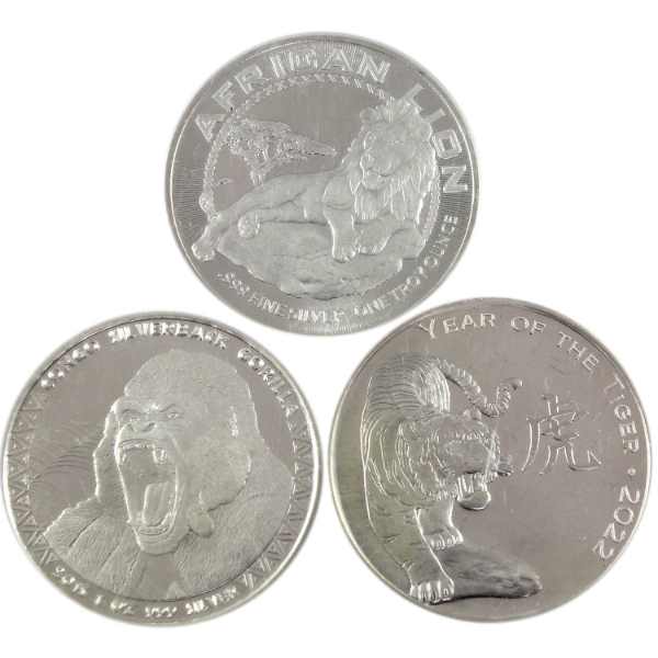 3x 1oz World 2015-2022 Assorted .999 Fine Silver Coins. 3pcs (Tax Exempt0