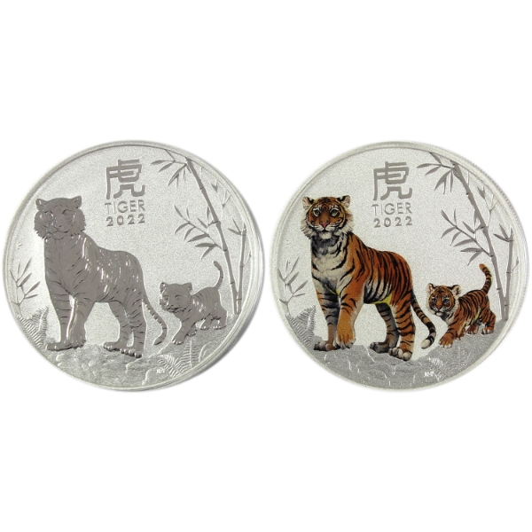 2x 1oz Australia 2022 $1 Year of the Tiger .9999 Fine Silver Coins. 2pcs. (Tax Exempt)