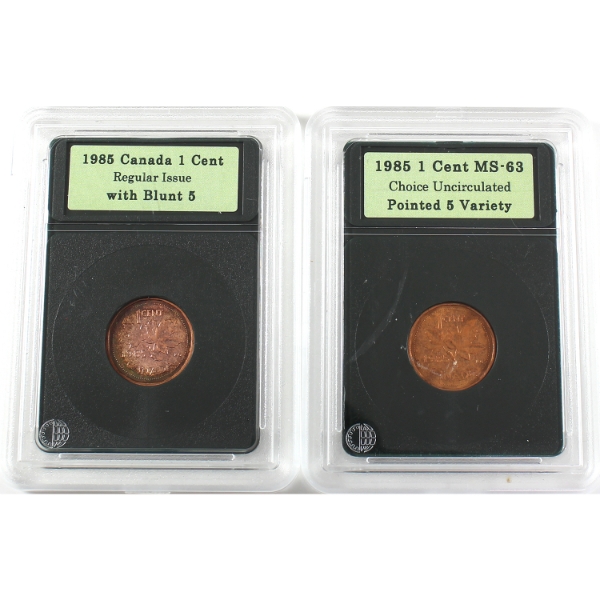 1-cent 1985 Canadian Coins & Currency. 2pcs.