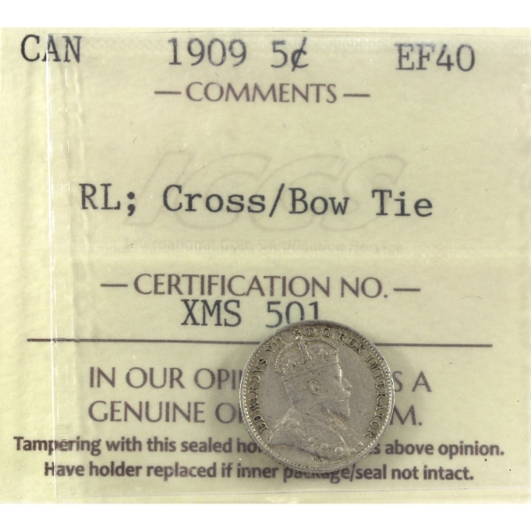 5-cent 1909 RL Cross/Bow Tie ICCS EF40