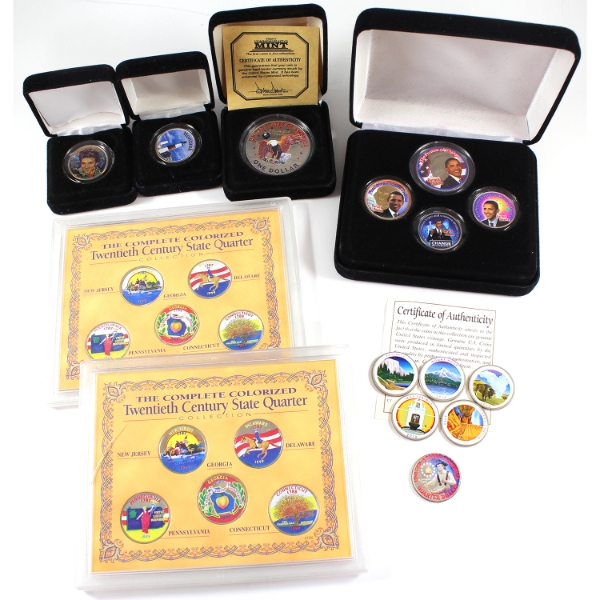 Bulk Lot of USA Specialty Colourized Coins & Sets. 8pcs.