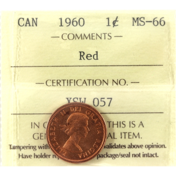 1-cent 1960 ICCS MS66 Red