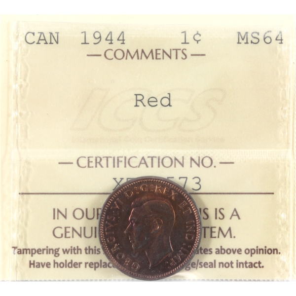 1-cent 1944 ICCS MS64 Red