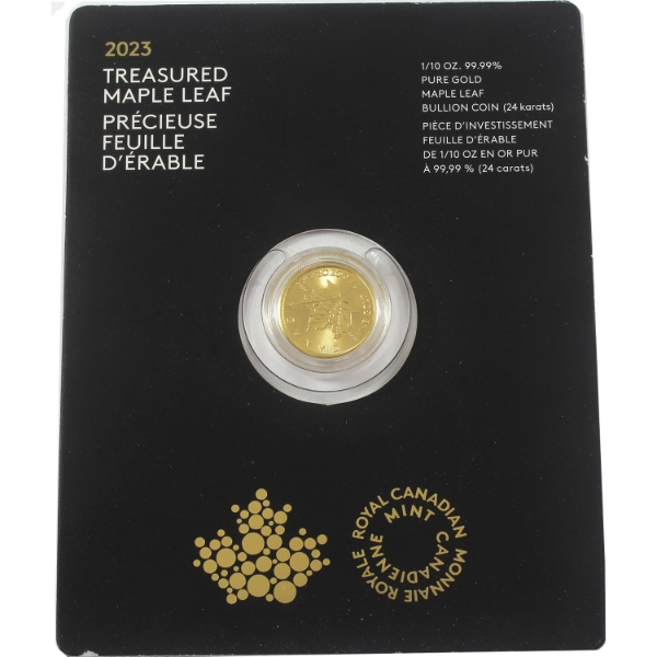 2023 Gold $5 Treasured Maple Leaf 1/10oz .9999 Fine Gold (Tax Exempt)