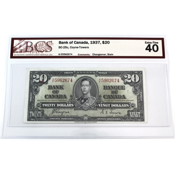 BC-25c 1937 $10 BCS EF40 Coyne-Towers Changeover SN:H/E5962674