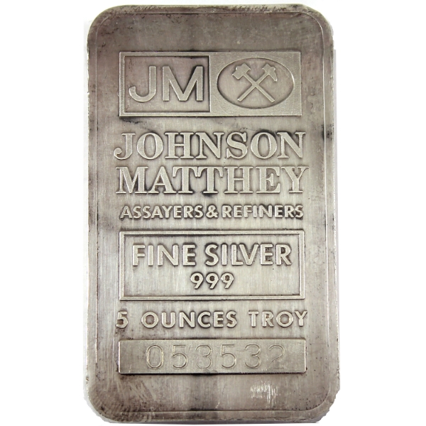5oz Johnson Matthey .999 Fine Silver Bar (Tax Exempt)