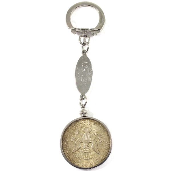 USA Silver 1964 Kennedy Half Dollar in Bezel w/ Keychain