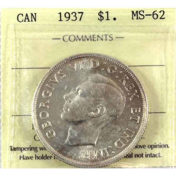 Silver $1 1937 ICCS MS62