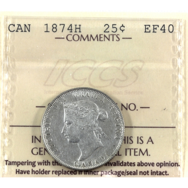 25-cent 1874H ICCS EF40