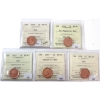 1-cent 2007 Magnetic, 2008, 2009 Magnetic, 2010 Non Magnetic & 2011 ICCS MS67 Red. 5pcs. 