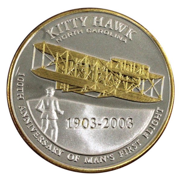 1oz USA 2003 Kitty Hawk- 100yh Ann. of Man's First Flight .999 Fine Silver w/ 24K Gold Plating
