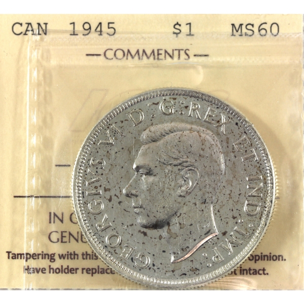 Silver $1 1945 ICCS MS60