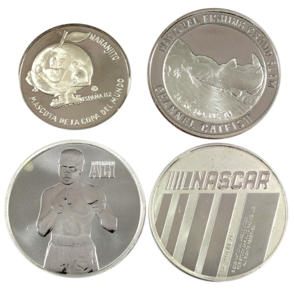 3oz 13.32g Lot Total! 4x 1982-2023 Sports Memorabilia Themed .999 Fine Silver Rounds. 4pcs.