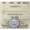 Image 1 : 10-cent 1944 ICCS MS63