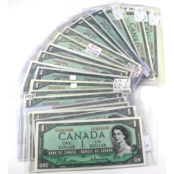 20x 1954 Bank of Canada $1 Notes. 20pcs