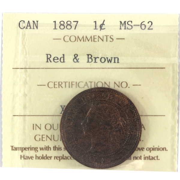 1-cent 1887 ICCS MS62 Red & Brown
