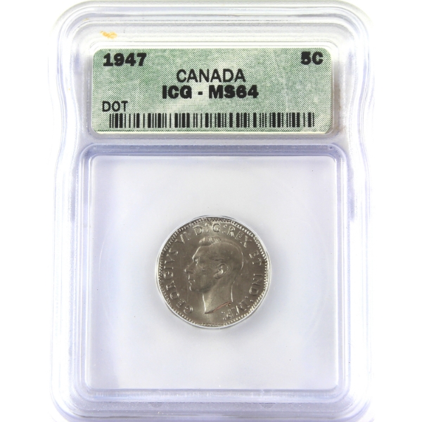 5-cent 1947 Dot ICG MS64