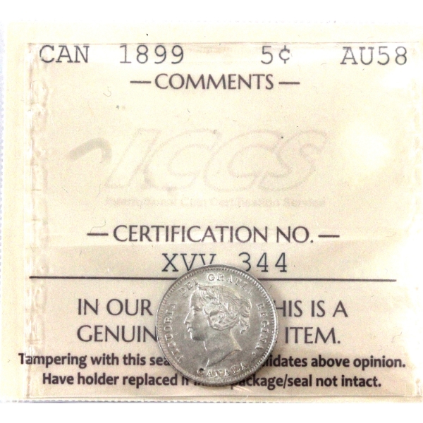 5-cent 1899 ICCS AU58