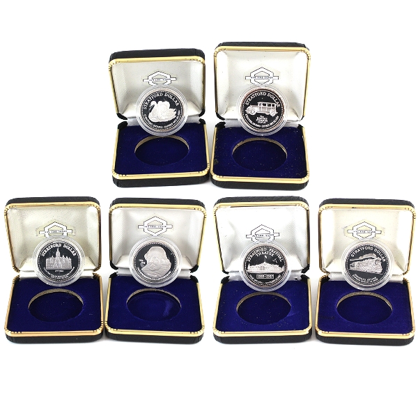 Canada-Stratford ON 1982-1987 Industry & Arts 12.76g 33mm .925 Silver Trade Dollars. 6pcs.