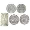 Image 2 : 5x 1oz Aztec .999 Fine Silver Rounds & Bar. 5pcs. (Tax Exempt)