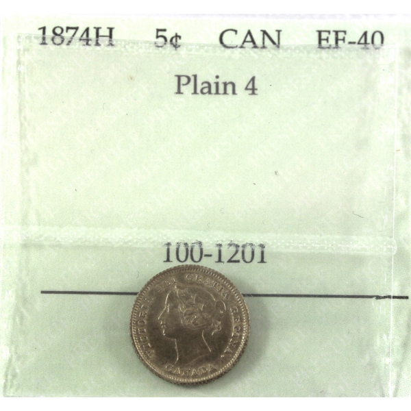 5-cent 1874H Plain 4 Prestige EF40