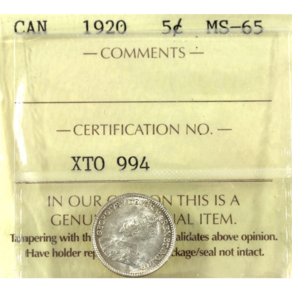 5-cent 1920 ICCS MS65