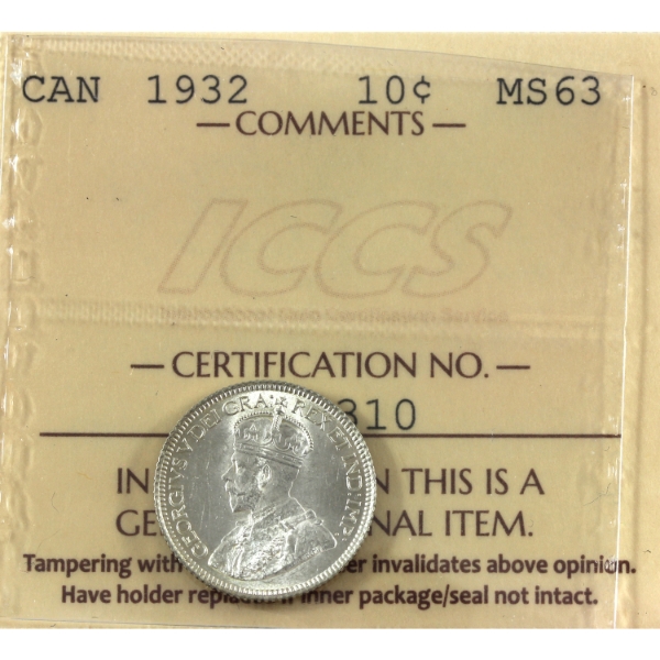 10-cent 1932 ICCS MS63
