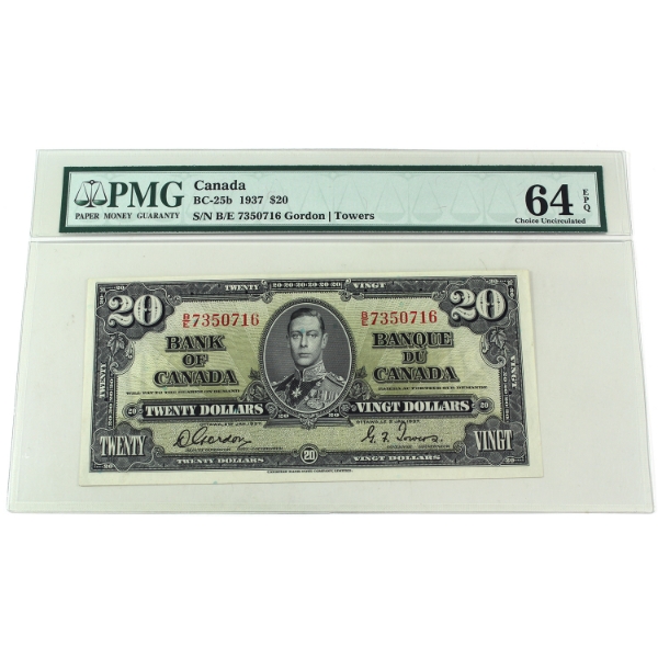 BC-25b 1937 $20 PMG CUNC64 EPQ Gordon-Towers SN: B/E7350716