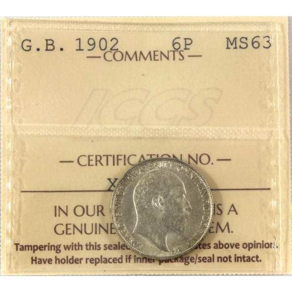 Great Britain Silver 1902 Six Pence ICCS MS63