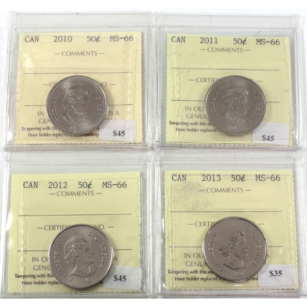 50-cent 2010, 2011, 2012 & 2013 ICCS MS66. 4pcs